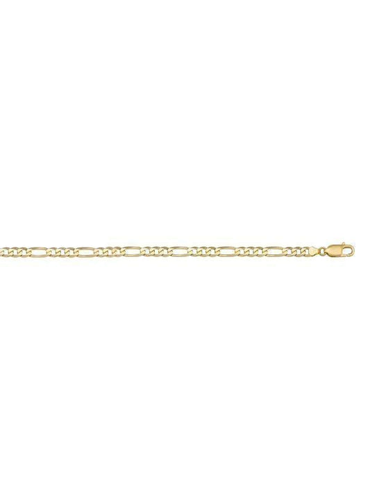 10, 14 Karat Yellow Gold Hollow Figaro 3.4 mm Italian Bracelet