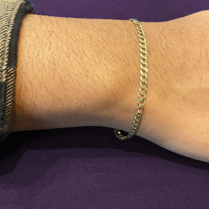 10, 14 Karat Yellow Hollow Curb 3.5 mm Italian Bracelet