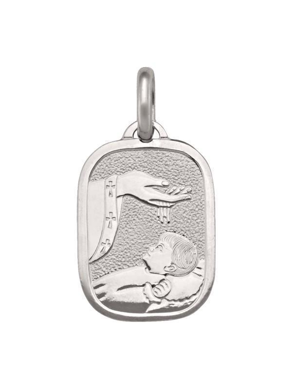 14 Karat White Gold Solid Baptism Medalion