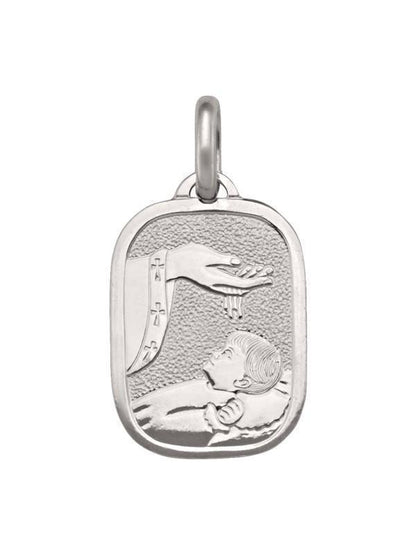 14 Karat White Gold Solid Baptism Medalion