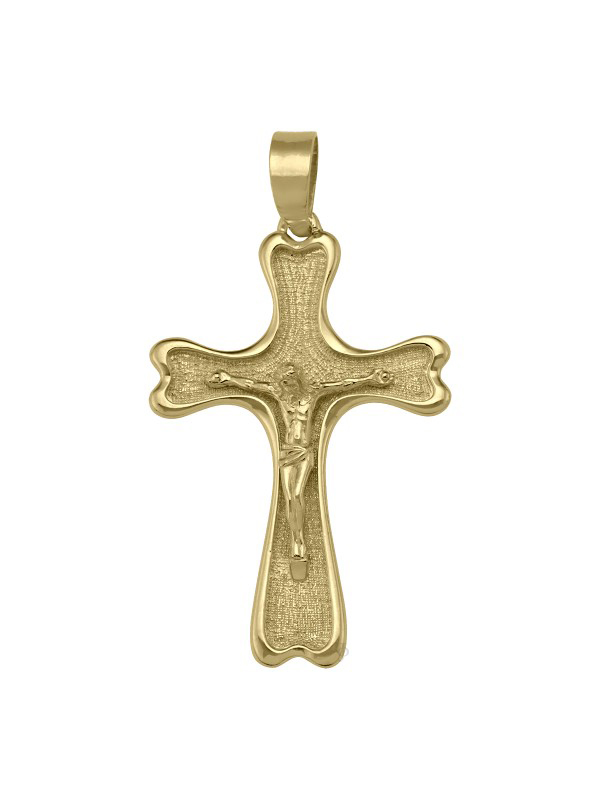 10k, 14k, 18k Yellow Gold Solid Religious Italian Cross with Crucifix