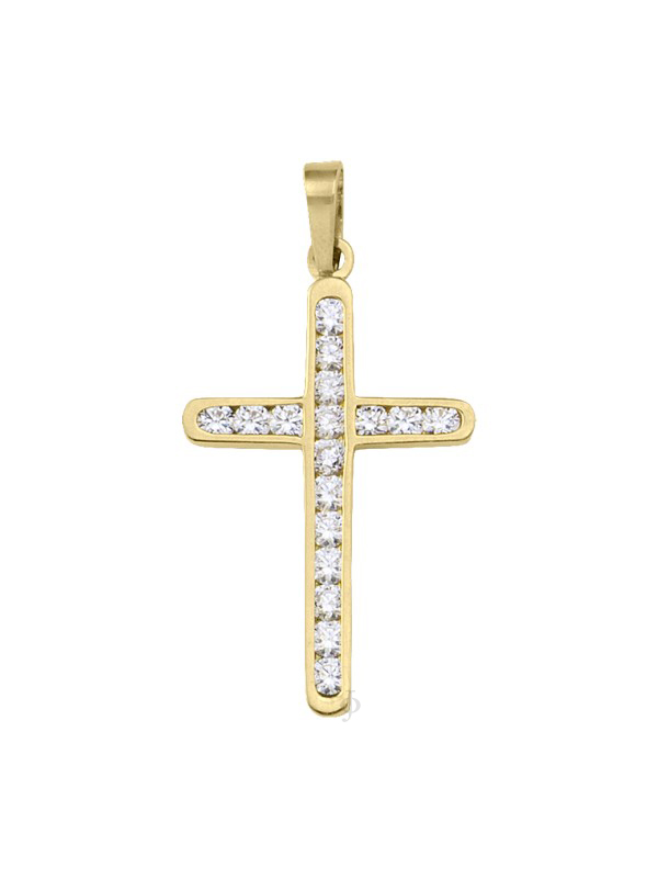 18k Yellow Gold Religious Classic Italian Cross With CZ Stone