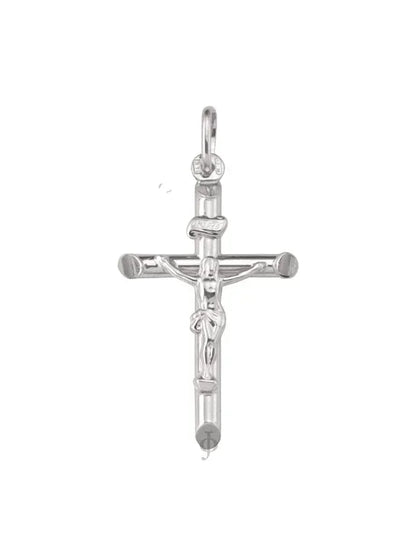 10k, 14k White Gold Religious Italian Cross With Crucifix