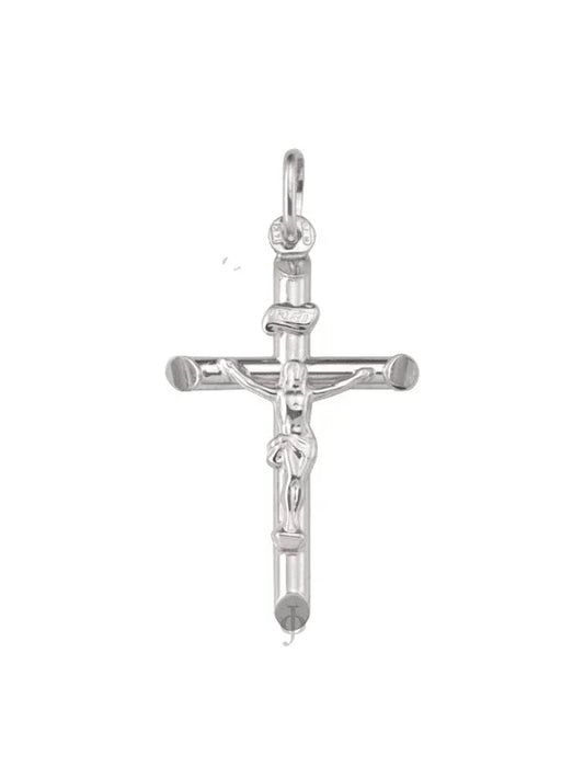 10k, 14k White Gold Religious Italian Cross With Crucifix