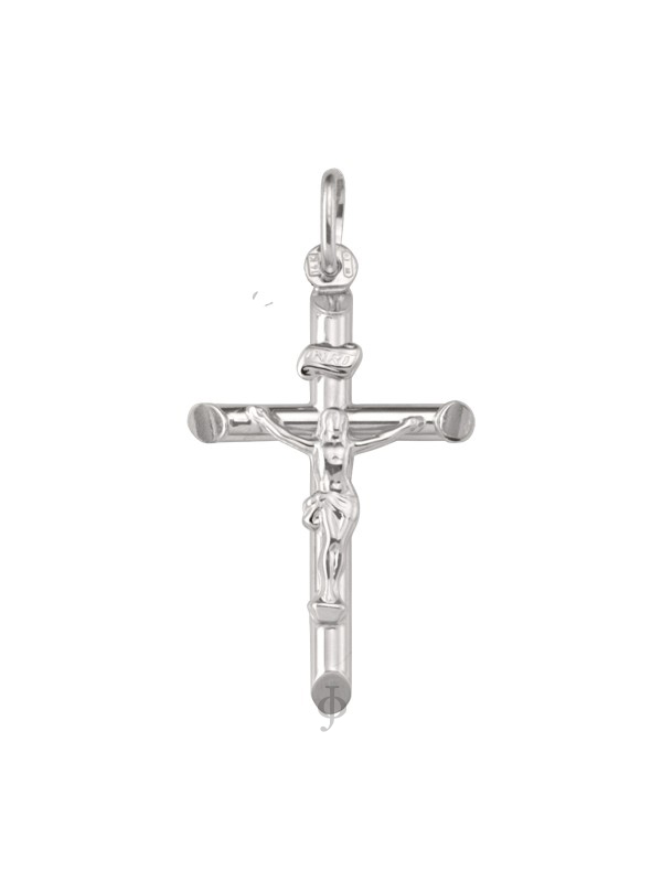 10k, 14k, 18k White Gold Religious Italian Cross With Crucifix
