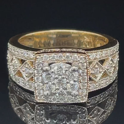 0.90 Ct TDW Diamond 14K Yellow And White Gold Special Halo Engagement Ring