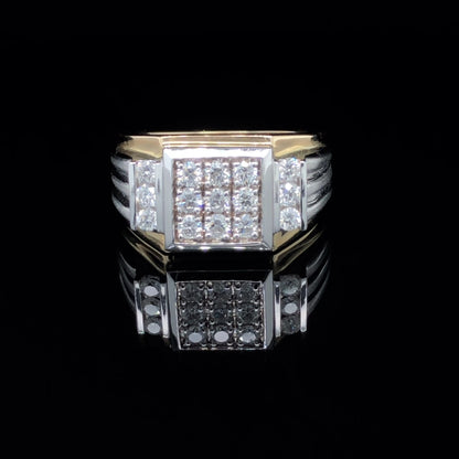 14K Yellow and White Gold 1.00TDW Cut Diamond Men's Square Top Ring