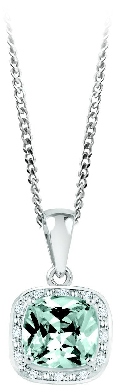 March Birthstone Pendant with Diamond Accent set in Sterling Silver