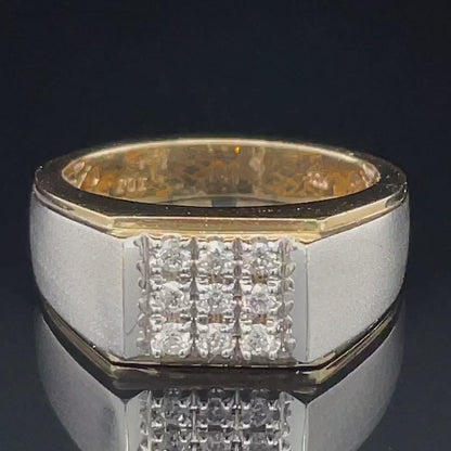 10K Yellow and White Nine Diamond Men's Ring with 0.33TDW