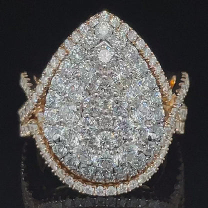 10K Yellow and White Gold 3.70TDW Diamond Pear Shape Halo Engagement Ring