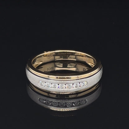 Solid 10k Two Tone Gold Men's Round Diamond Wedding Anniversary Band With 0.25TDW