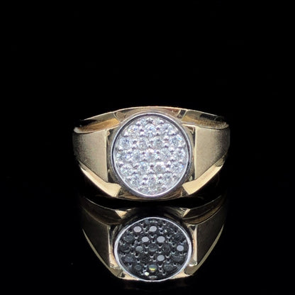 10K Yellow Gold 0.50TDW Diamond Men's Ring With Oval Cluster Head and Satin Finish Sides