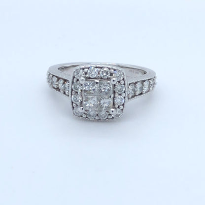 14K White Gold 1.25TDW Diamond Princess Cut Halo Bridal Ring