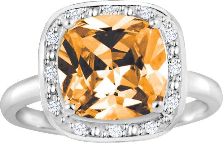 November Birthstone Ring with Diamond Accent set in Sterling Silver