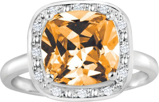 November Birthstone Ring with Diamond Accent set in Sterling Silver