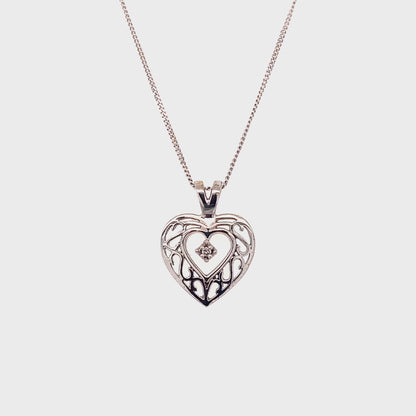 10K White Gold 0.01CT Diamond Heart Pendant With Chain