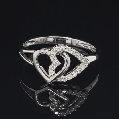 10K White Gold 0.10CT Women's Diamond Double Heart Ring