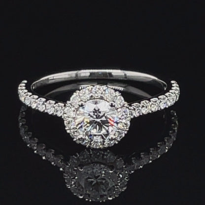 14K White Gold 0.84tdw Lab Grown Round Halo Diamond Engagement Ring With Side Diamonds