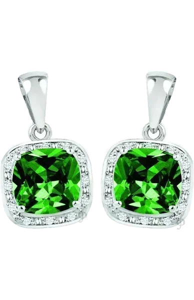 May Birthstone Earring with Diamond Accent set in Sterling Silver