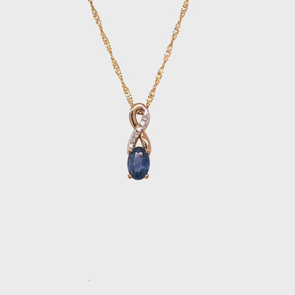 10K Yellow Gold Blue Sapphire 0.03TDW Diamond Pendant