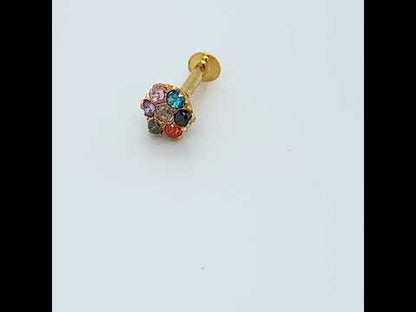18K Yellow Gold 7 Multi Coloured CZ Screw Back Nose Pin