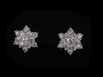 10K White Gold 2.00TDW Diamond Classic Cluster Stud Earrings