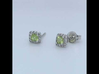 10k White Gold Peridot and Diamond Halo Earrings