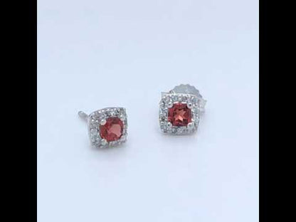 10k White Gold Garnet and Diamond Halo Earrings