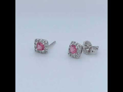 10k White Gold Pink Tourmaline and Diamond Halo Earrings