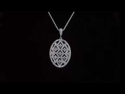 10K White Gold 1.00TDW Diamond Fancy Oval Pendant with Chain