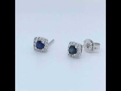 10k White Gold Blue Sapphire and Diamond Halo Earrings
