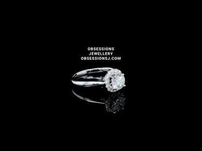 14K White Gold 1.26TDW Canadian Diamond Solitaire Halo Ring