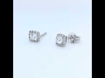 10k White Gold White Zircon and Diamond Halo Earrings