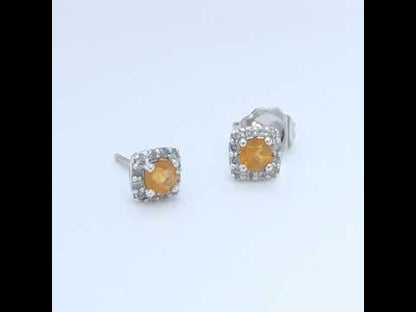 10k White Gold Citrine and Diamond Halo Earrings