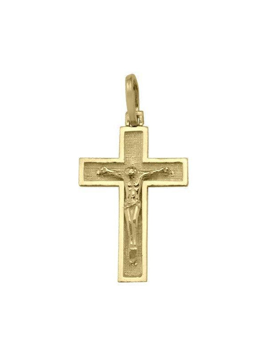 10k, 14k Yellow Gold Religious Flat Italian Cross with Crucifix