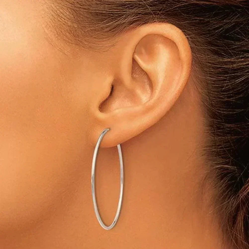 10K White Gold 32mm Sleeper Earrings