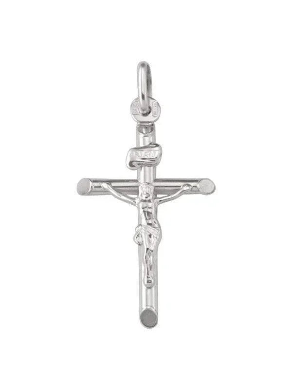 10k, 14k White Gold Religious Italian Cross with Crucifix