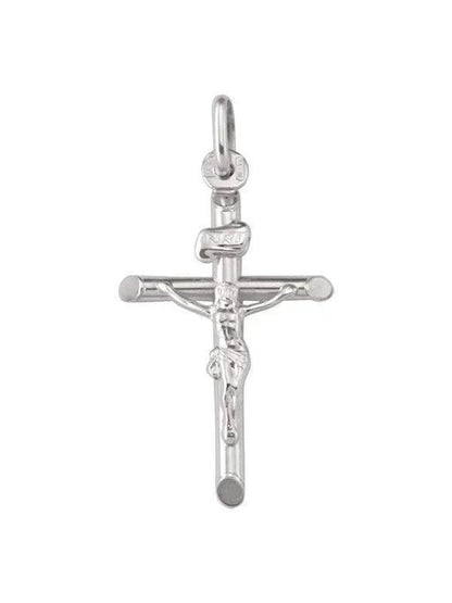 10k, 14k White Gold Religious Italian Cross with Crucifix