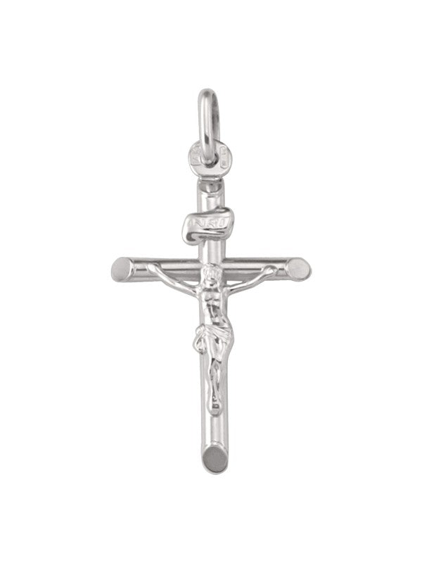 10k, 14k, 18k White Gold Religious Italian Cross with Crucifix